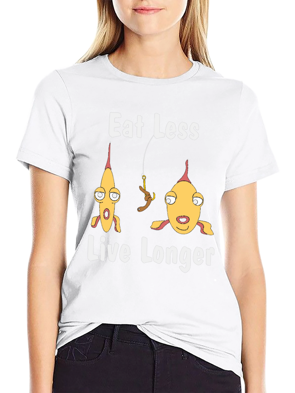 Eat Less Live Longer Funny Fish Graphic Tee
