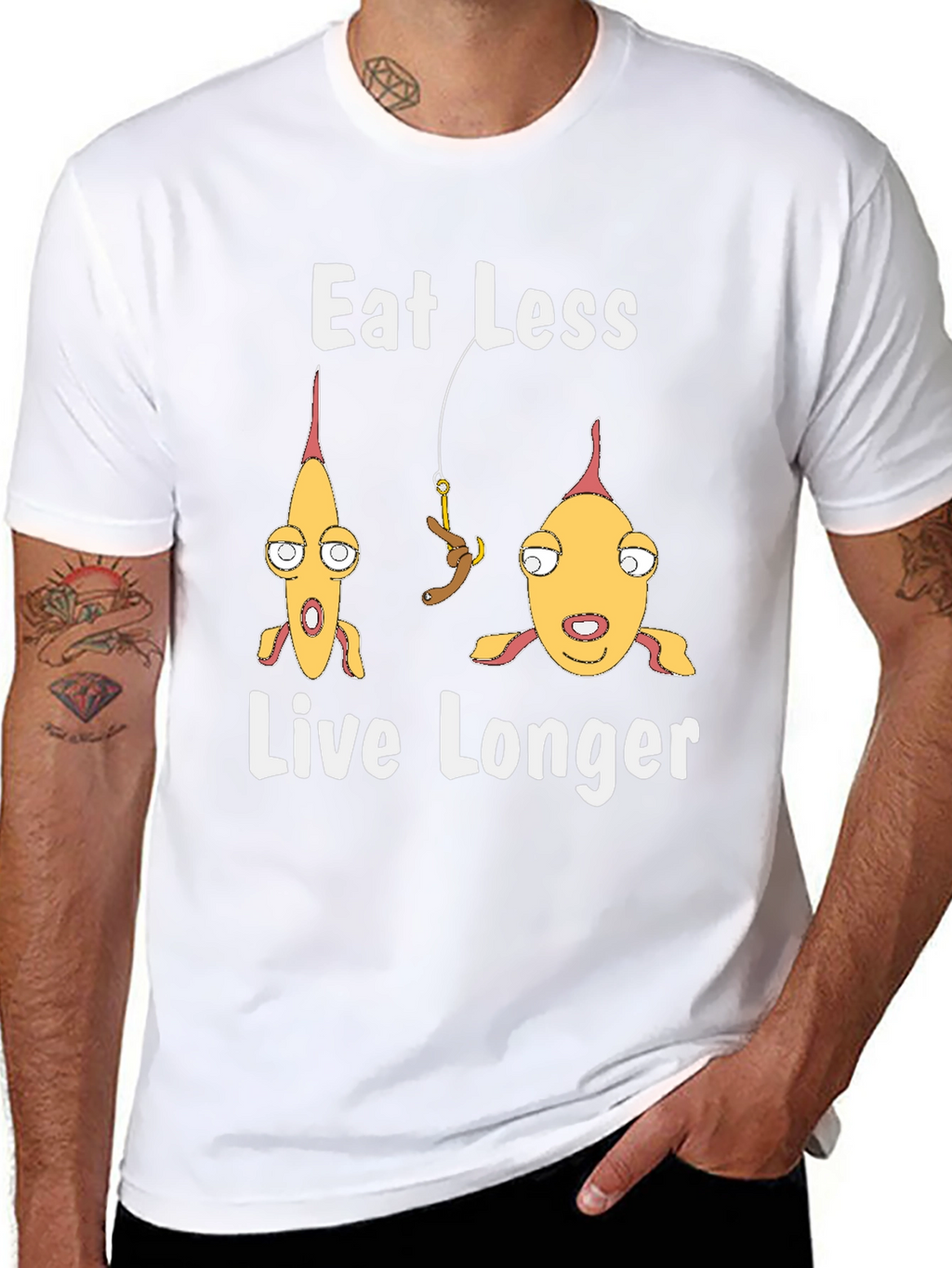 Eat Less Live Longer Funny Fish Graphic Tee
