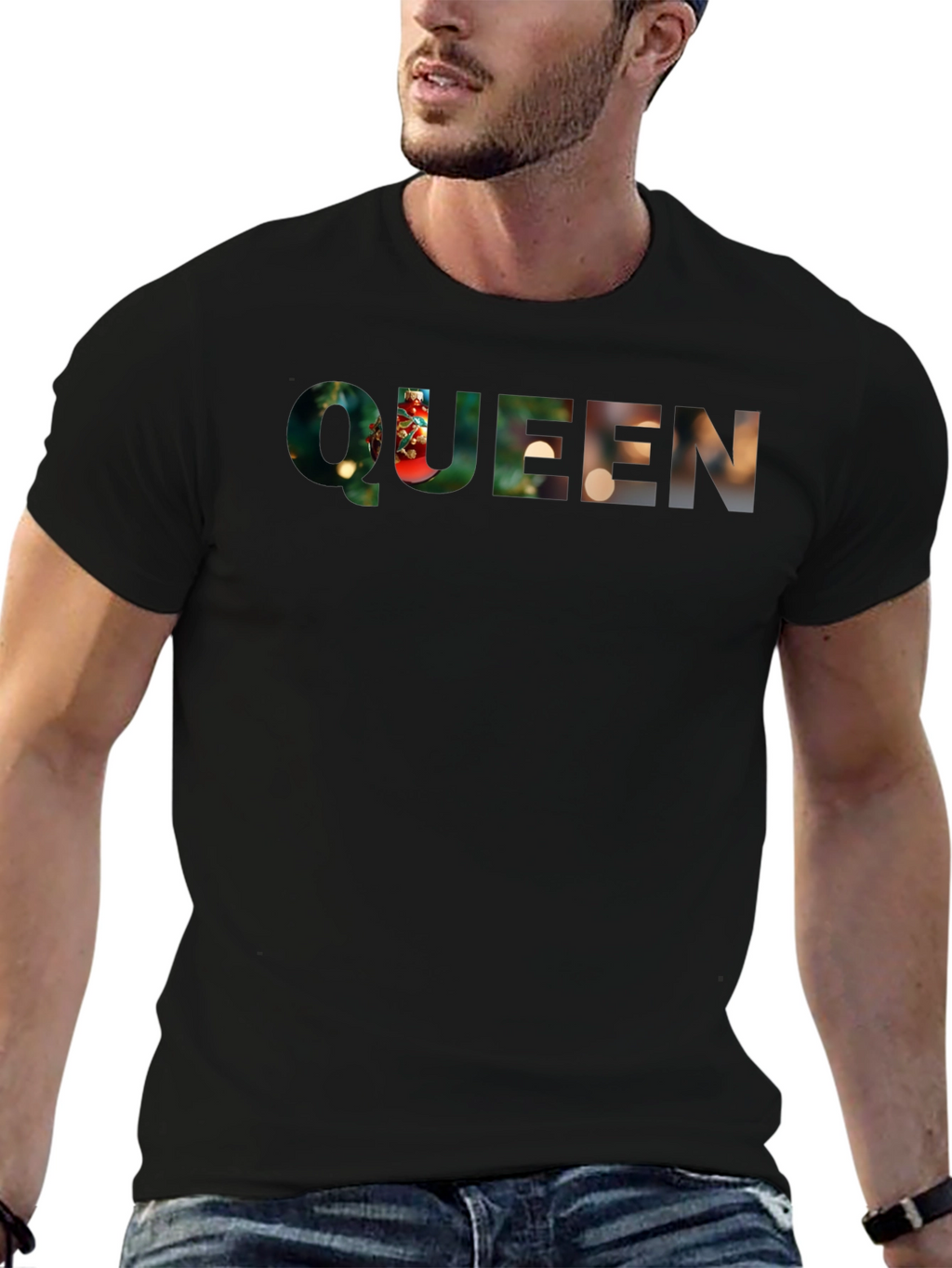Queen Christmas Lights Graphic Tee - Black