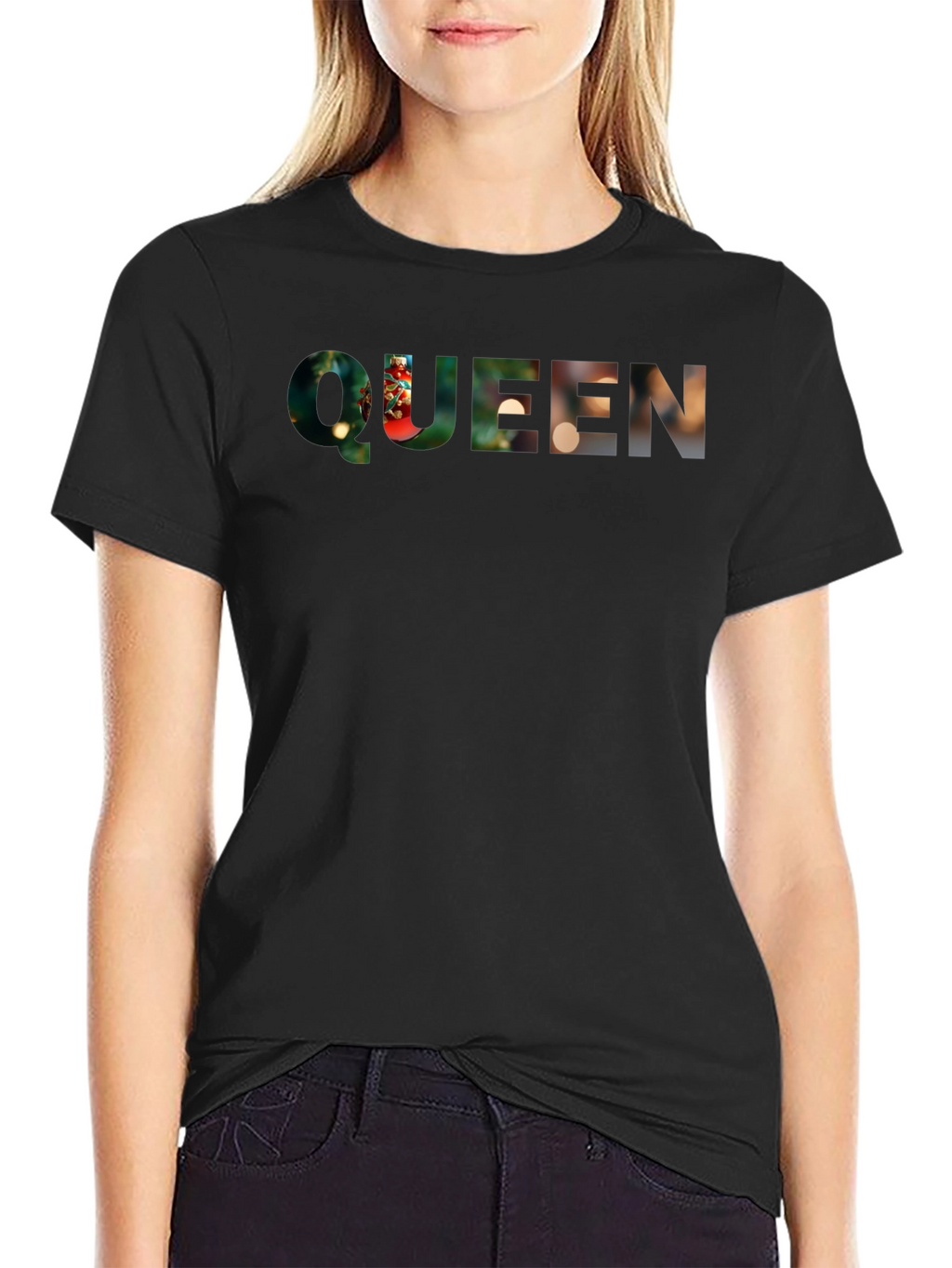 Queen Christmas Lights Graphic Tee - Black