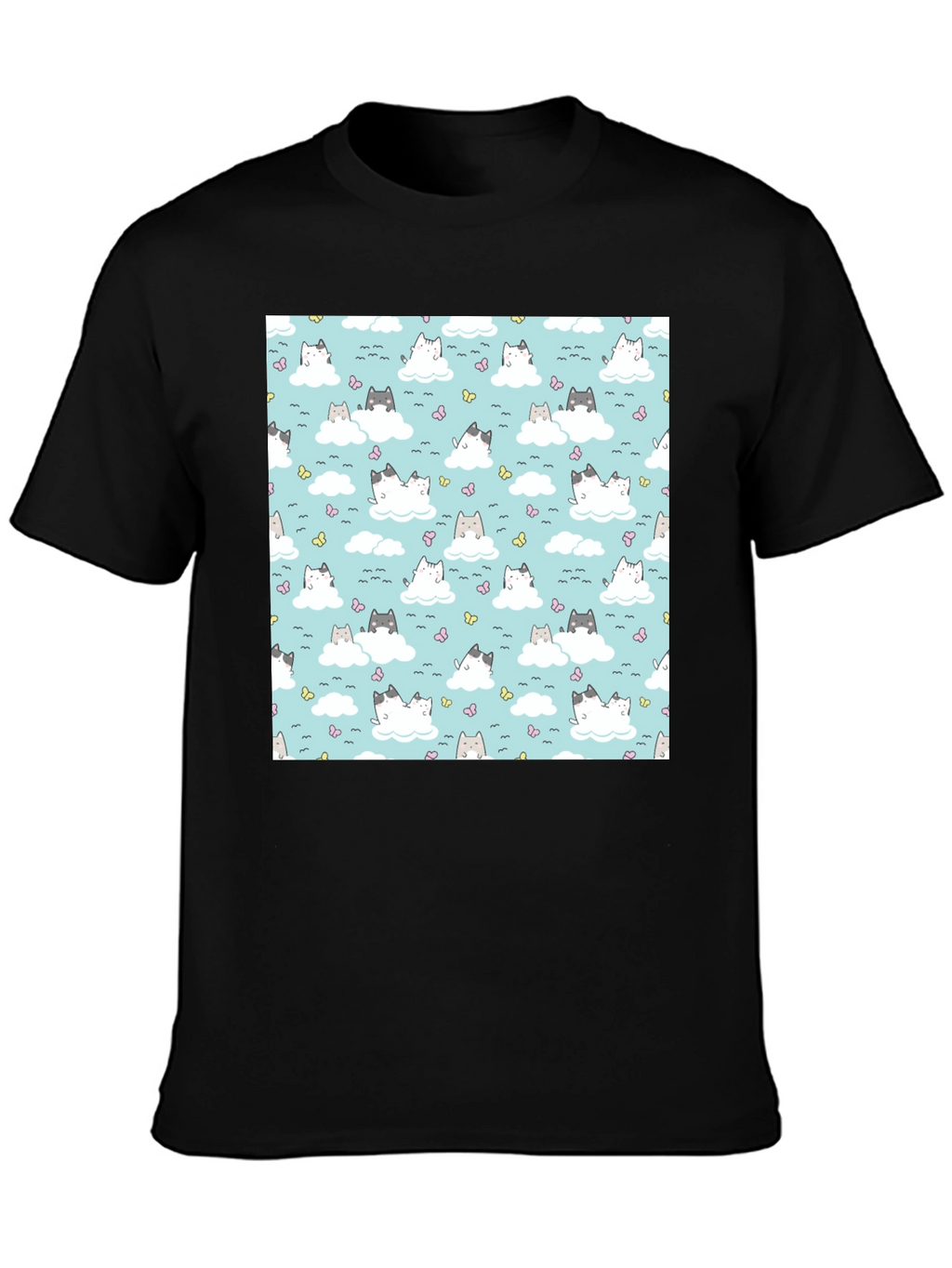 Cloud Cat Tee - Cute Pattern Black T-Shirt