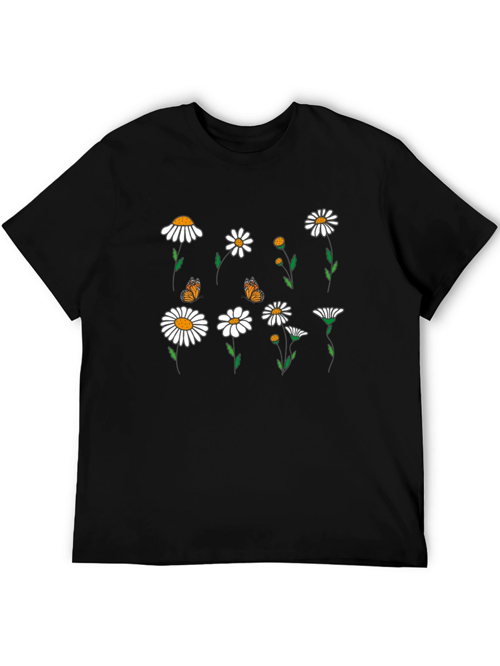 Floral Butterfly Print Black Casual T-Shirt