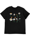 Floral Butterfly Print Black Casual T-Shirt
