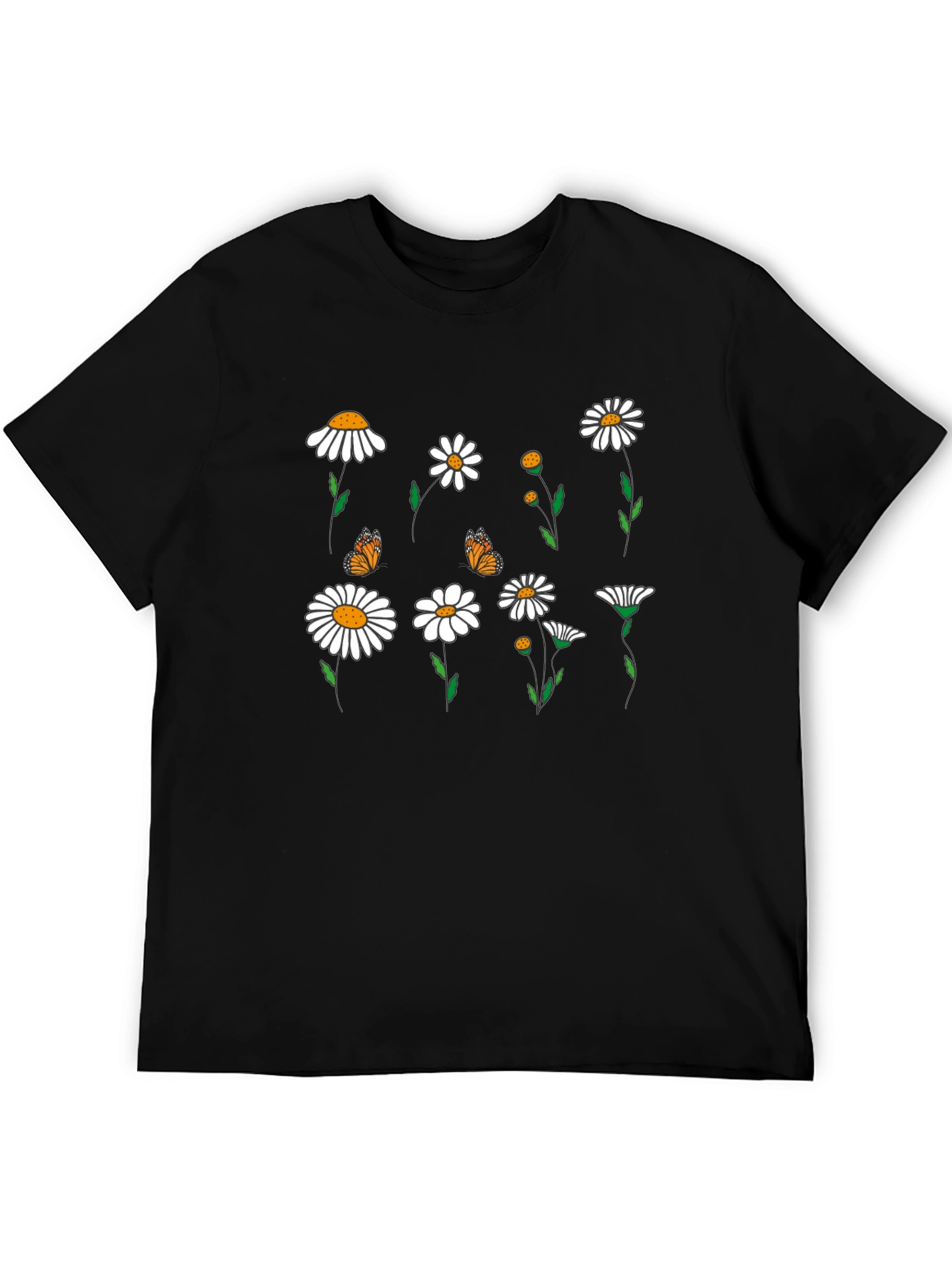 Floral Butterfly Print Black Casual T-Shirt
