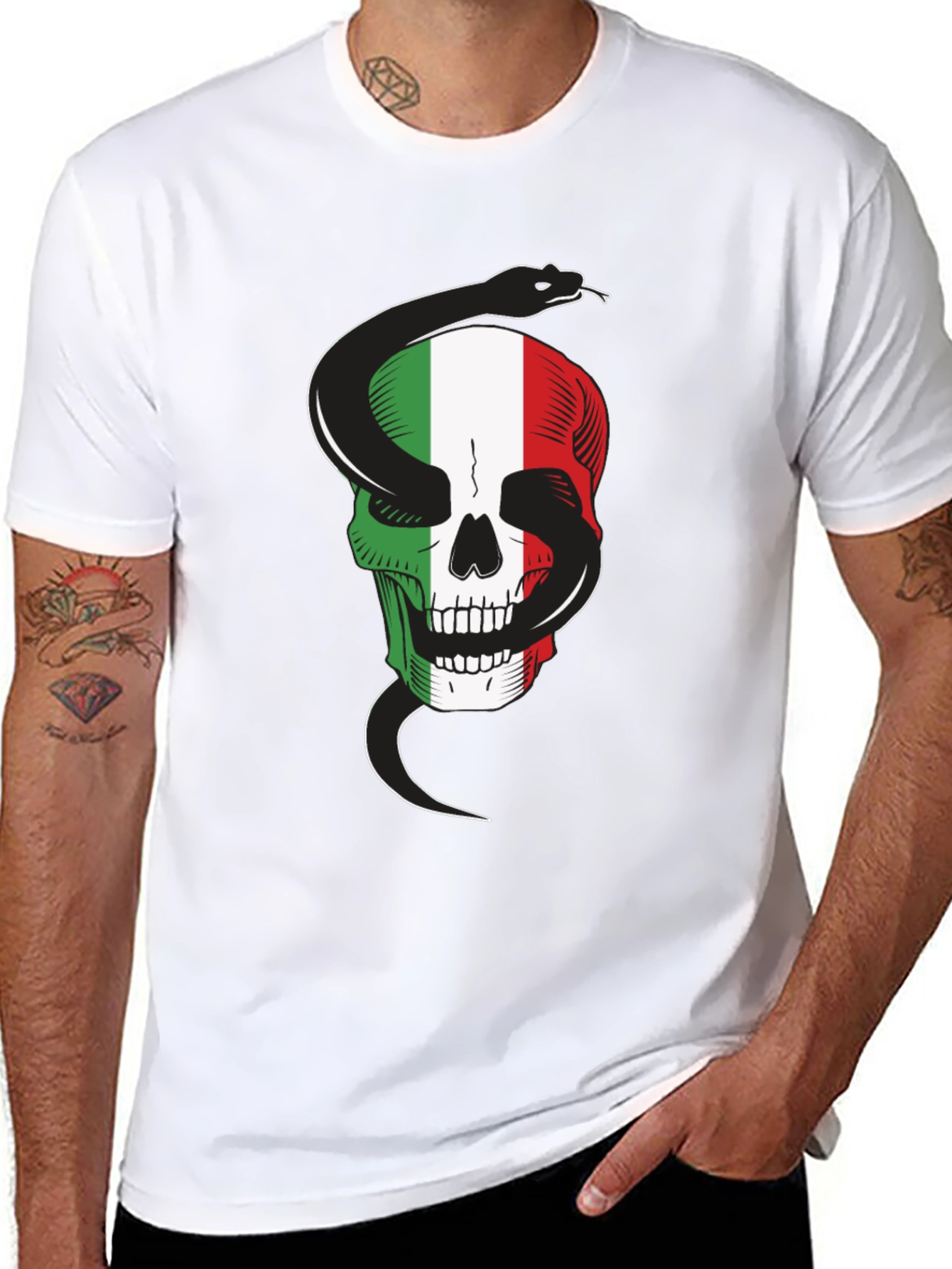 Italian Skull & Snake Black T-Shirt