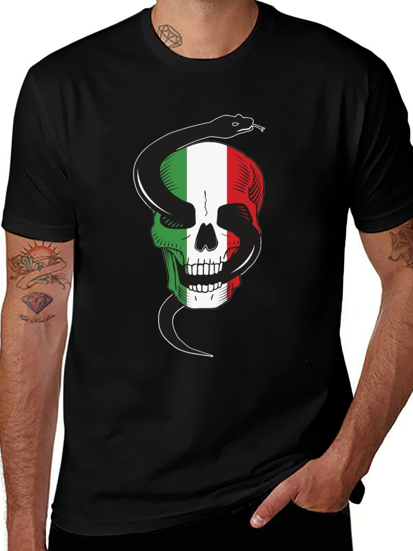 Italian Skull & Snake Black T-Shirt