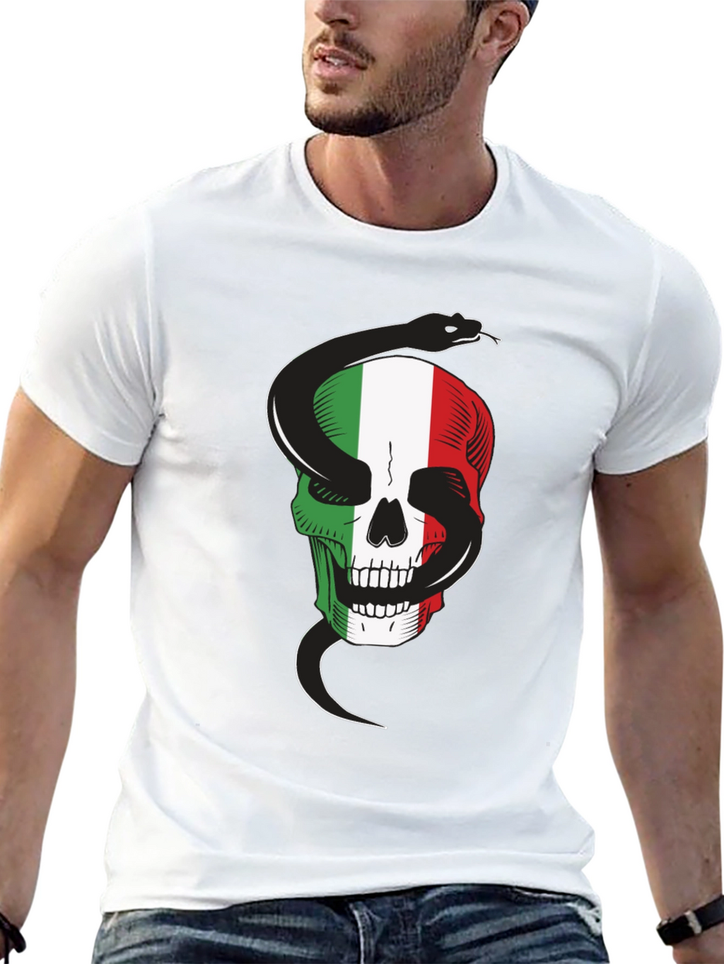 Italian Skull & Snake Black T-Shirt