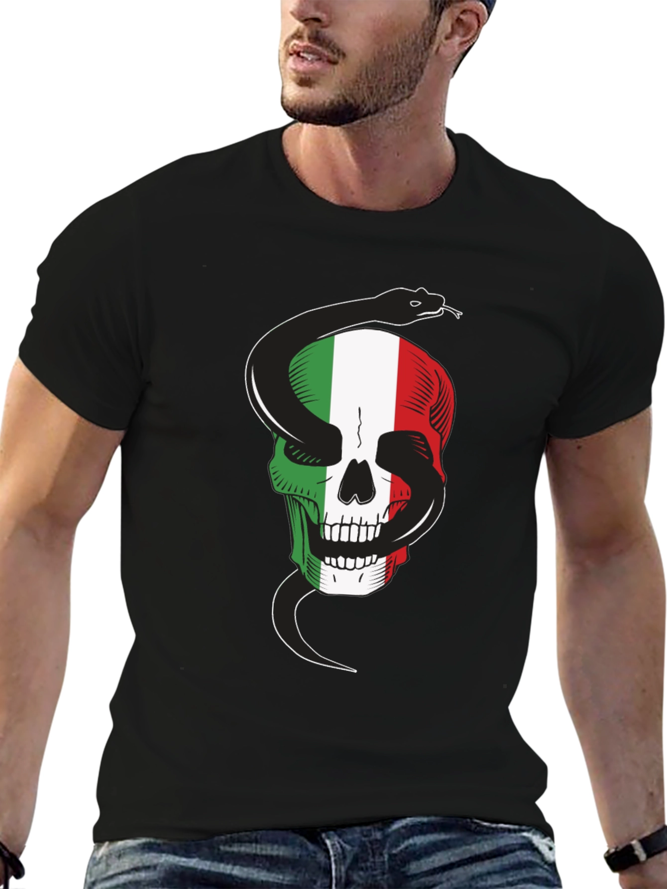 Italian Skull & Snake Black T-Shirt