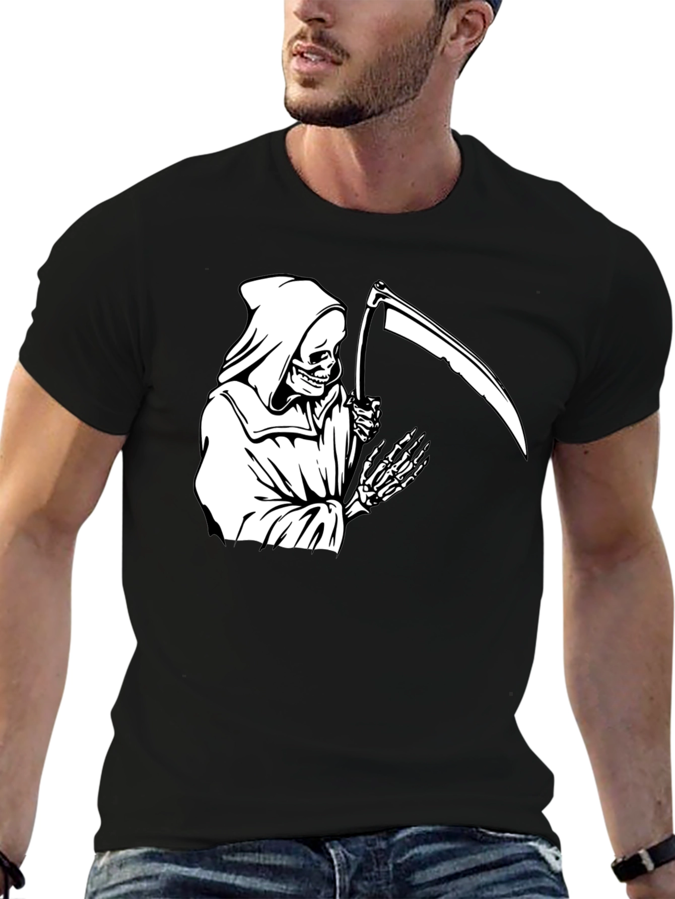 Grim Reaper Graphic Tee - Black Cotton T-Shirt