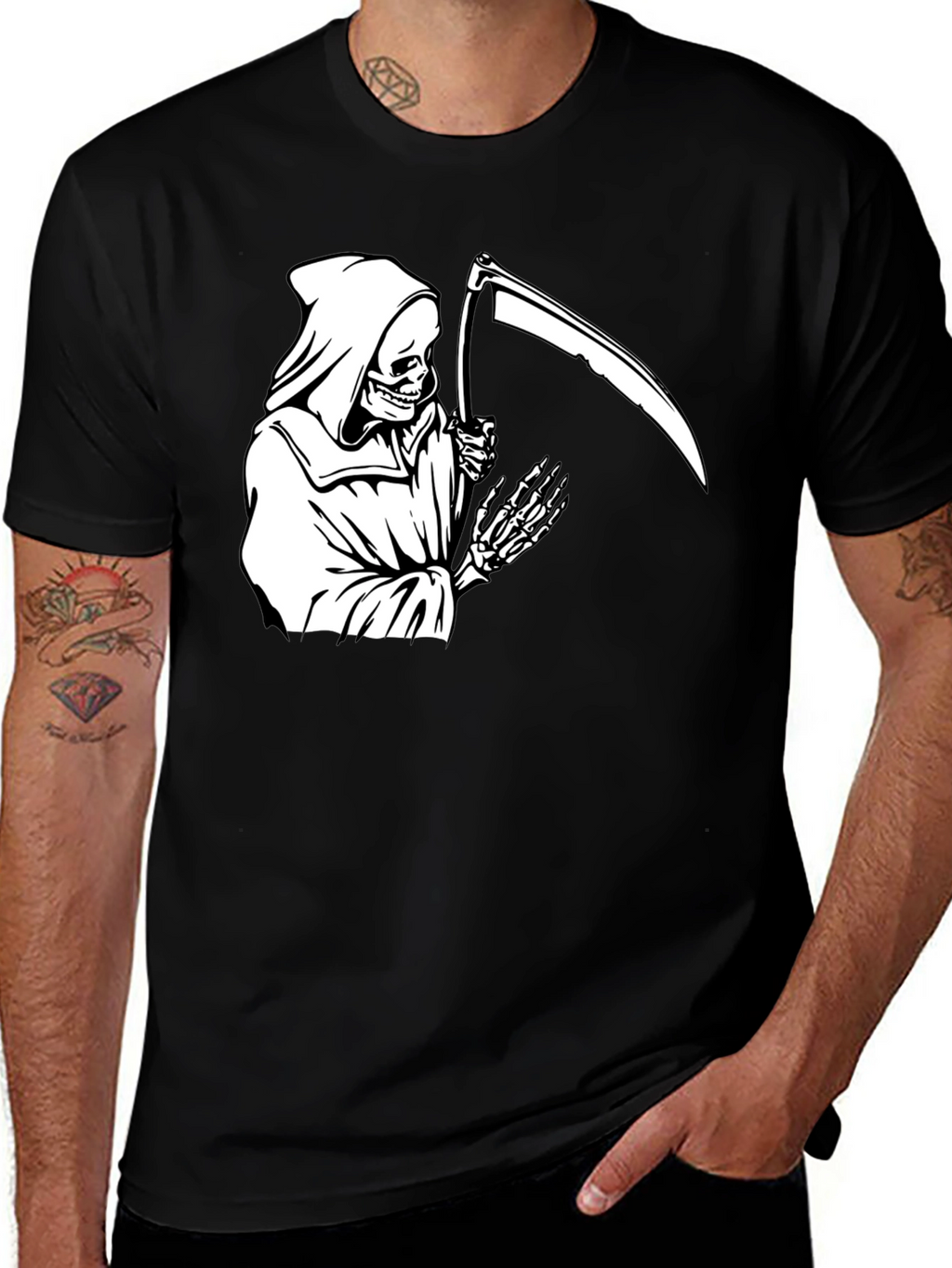 Grim Reaper Graphic Tee - Black Cotton T-Shirt