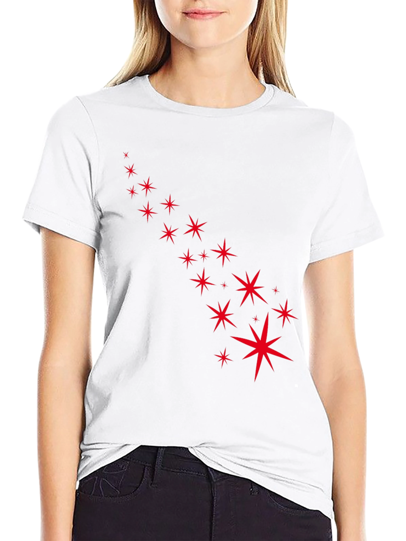 Stylish Black Tee with Starry Red Design