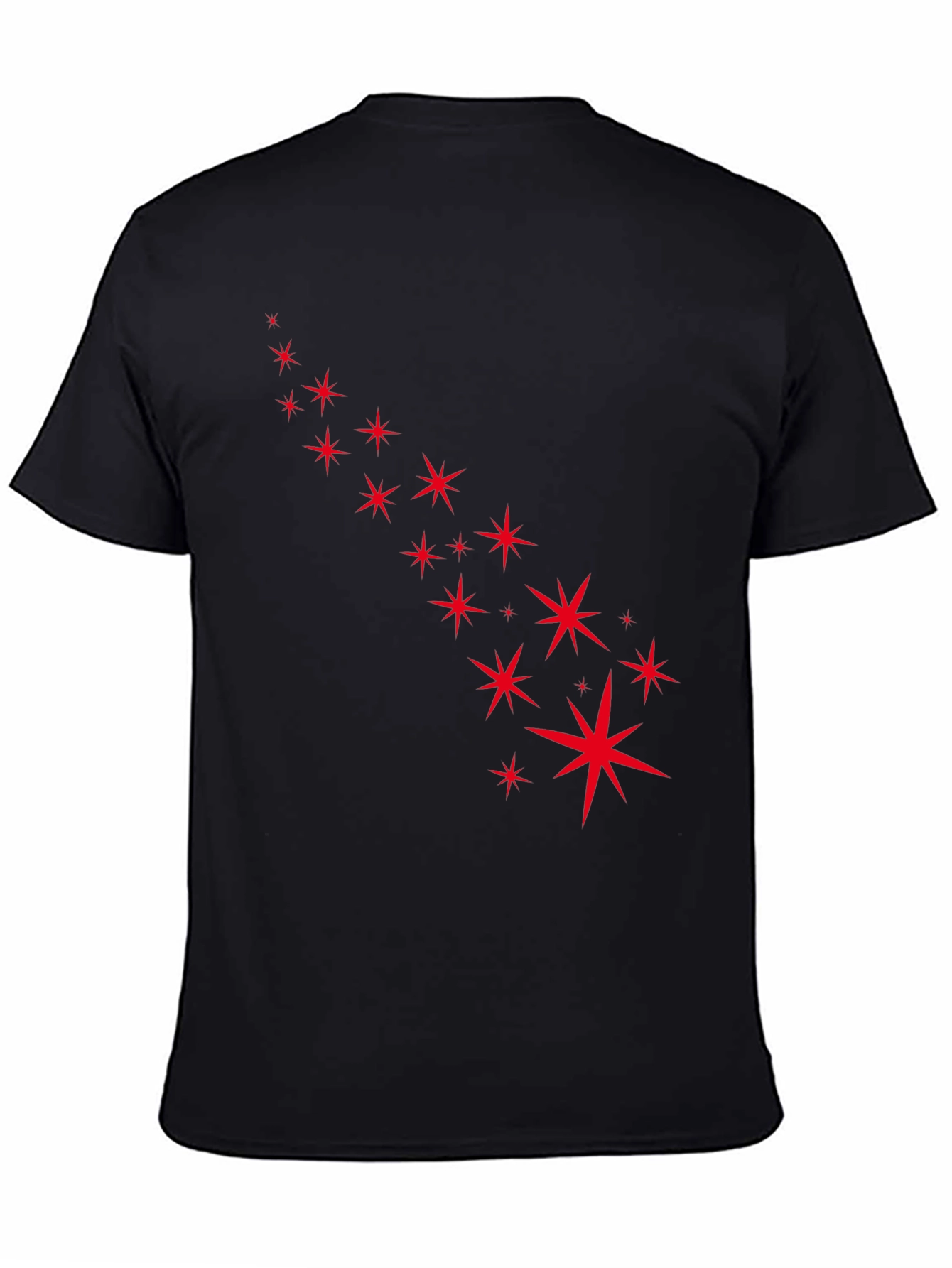 Stylish Black Tee with Starry Red Design