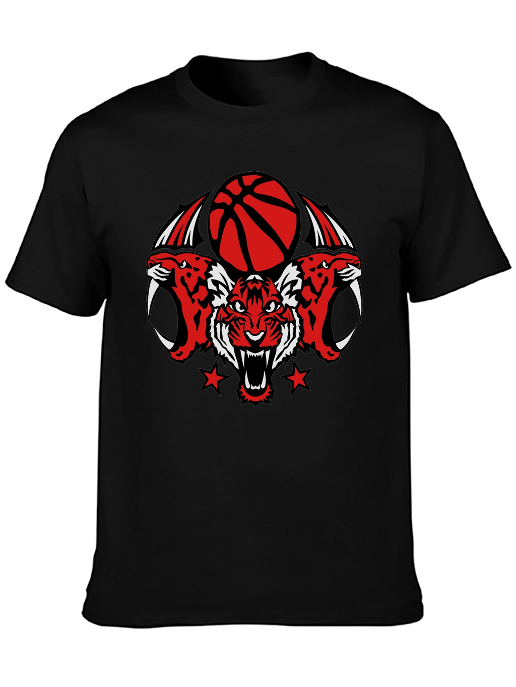 Tiger Basketball Graphic Tee - Black Cotton T-Shirt