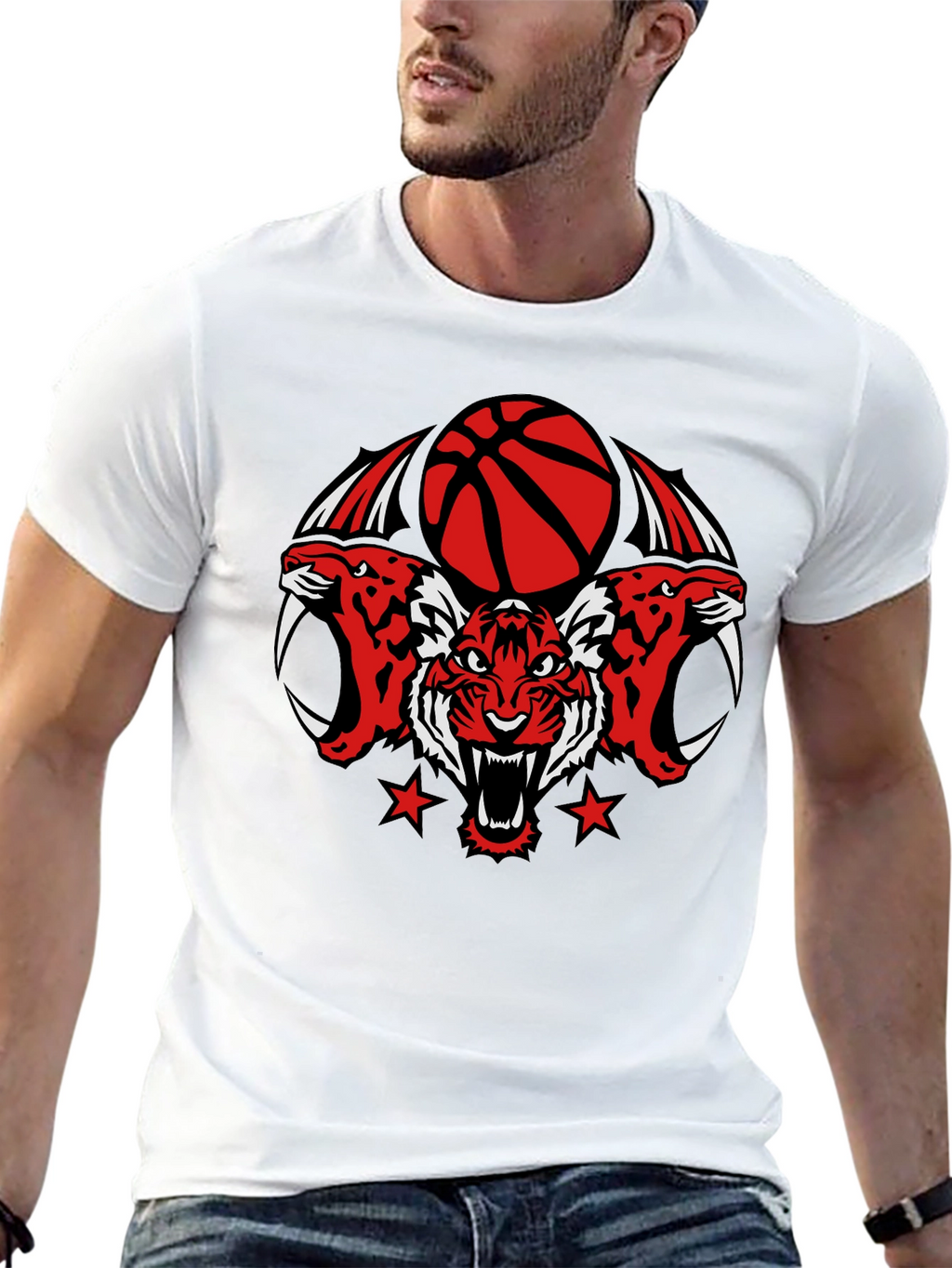Tiger Basketball Graphic Tee - Black Cotton T-Shirt