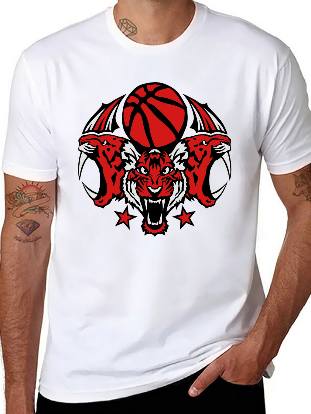 Tiger Basketball Graphic Tee - Black Cotton T-Shirt