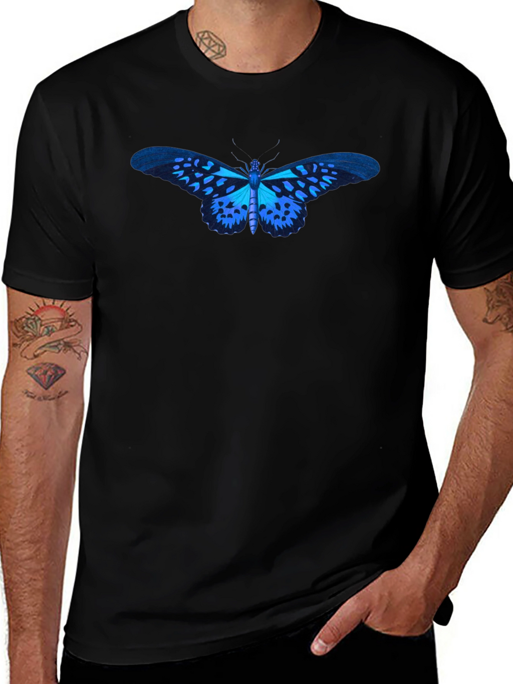 Butterfly Graphic Tee - Stylish Black Cotton T-Shirt