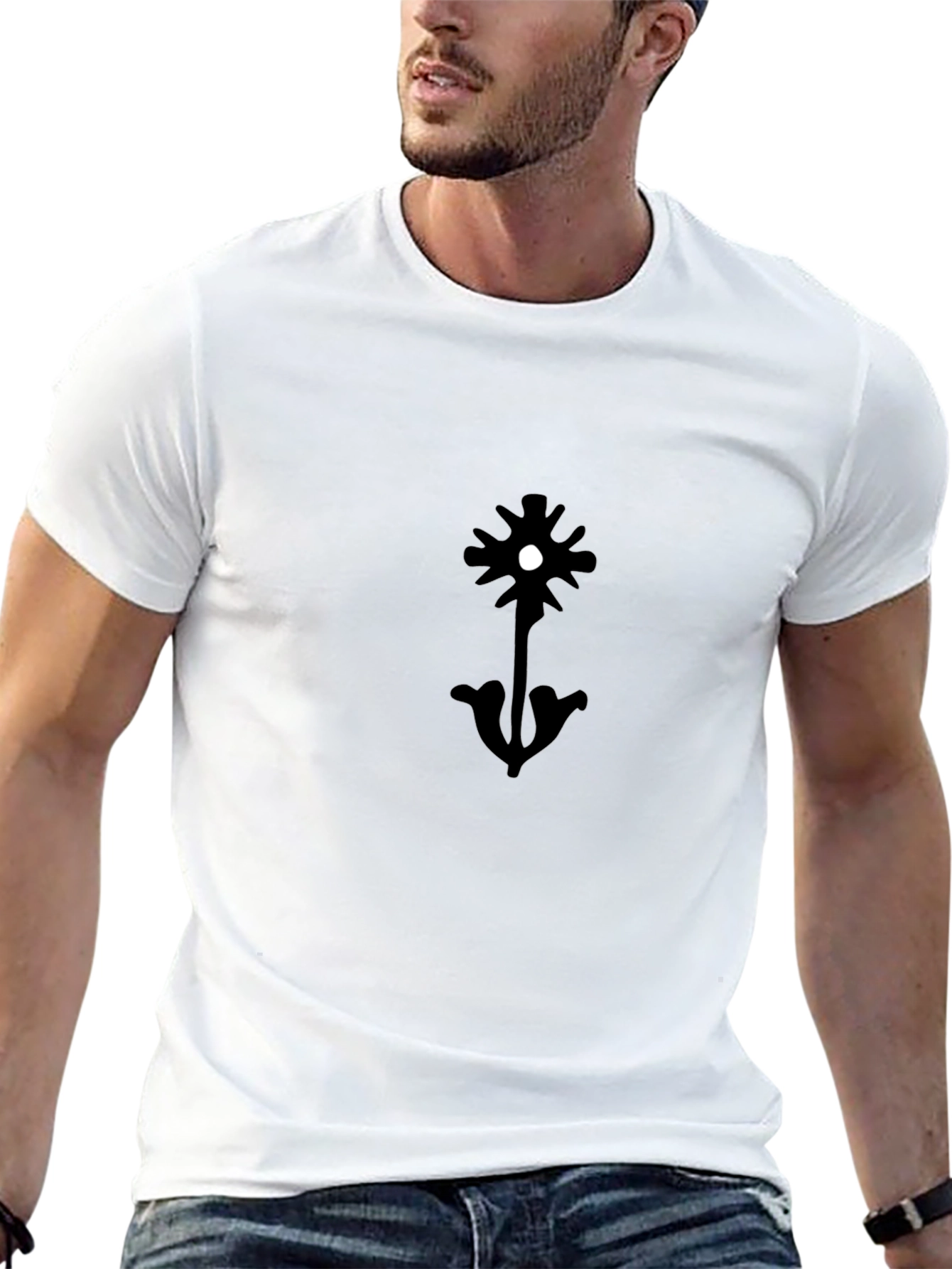 Black T-Shirt with Unique Floral Graphic