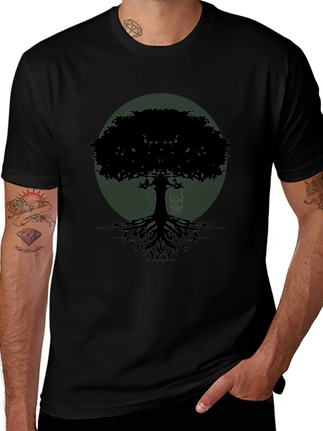 Black Tree Silhouette Graphic Tee - Nature Inspired Menswear