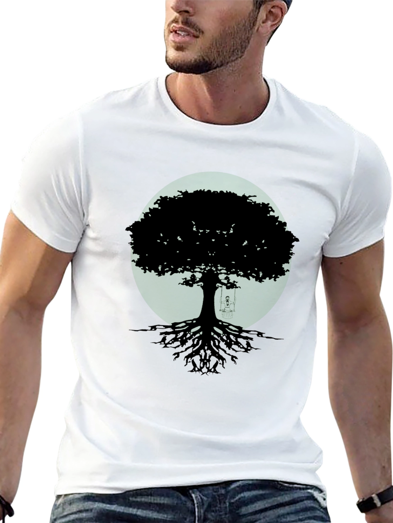 Black Tree Silhouette Graphic Tee - Nature Inspired Menswear