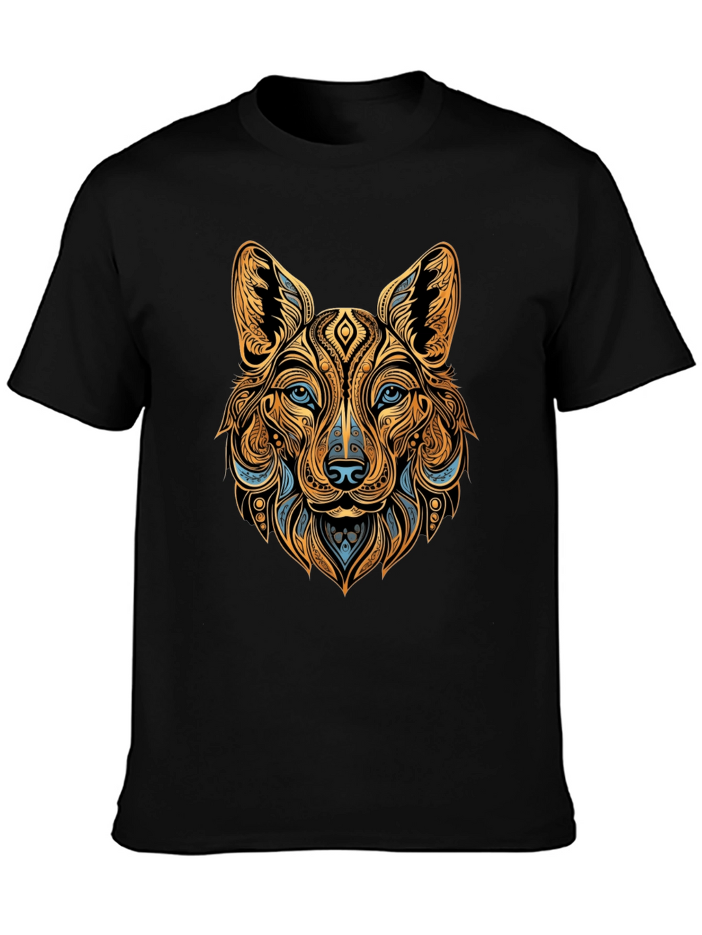 Tribal Wolf Graphic Black Tee - Unique Animal Print