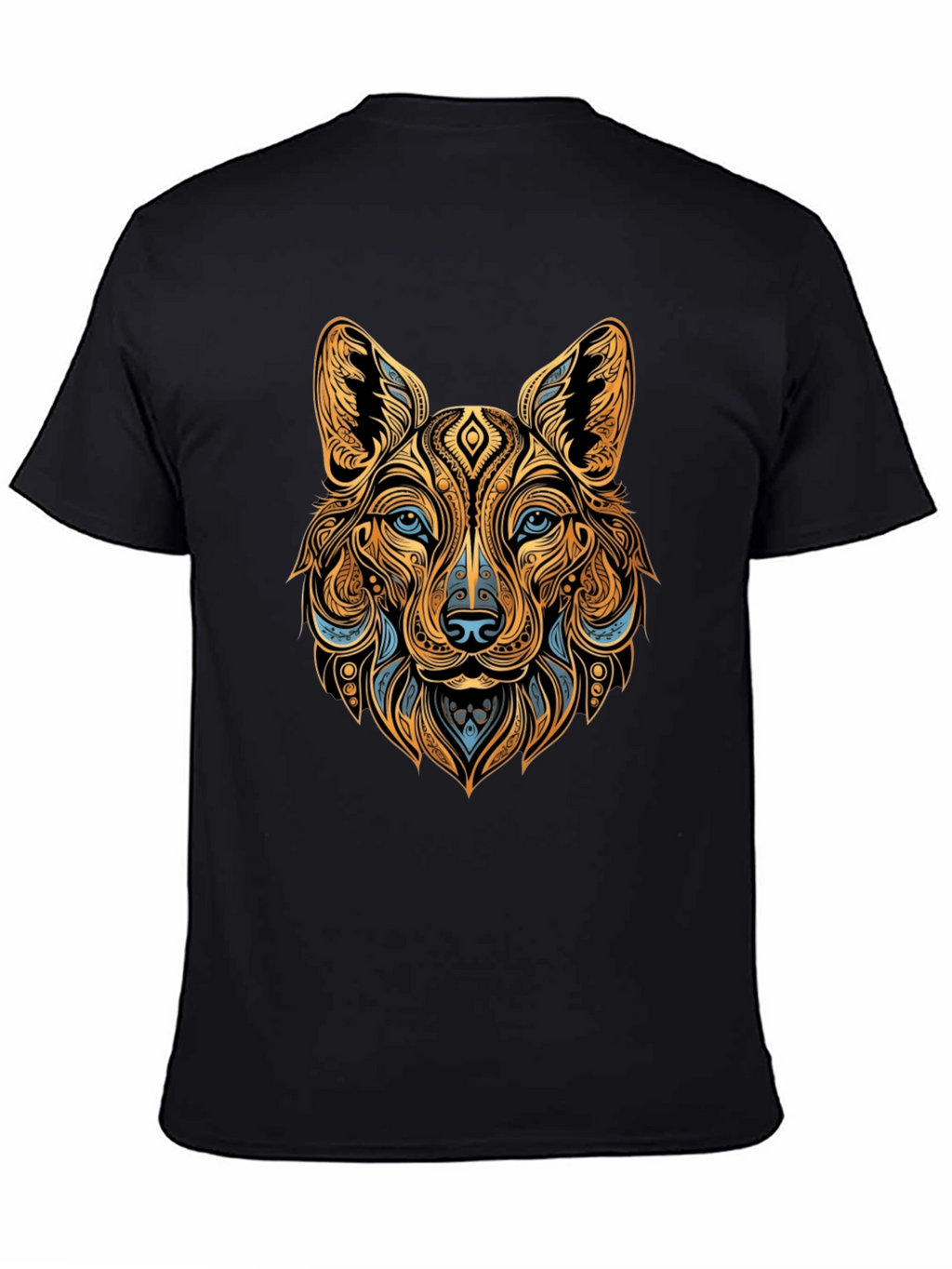 Tribal Wolf Graphic Black Tee - Unique Animal Print