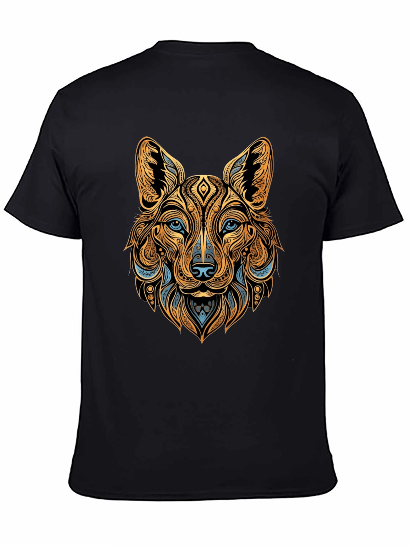 Tribal Wolf Graphic Black Tee - Unique Animal Print