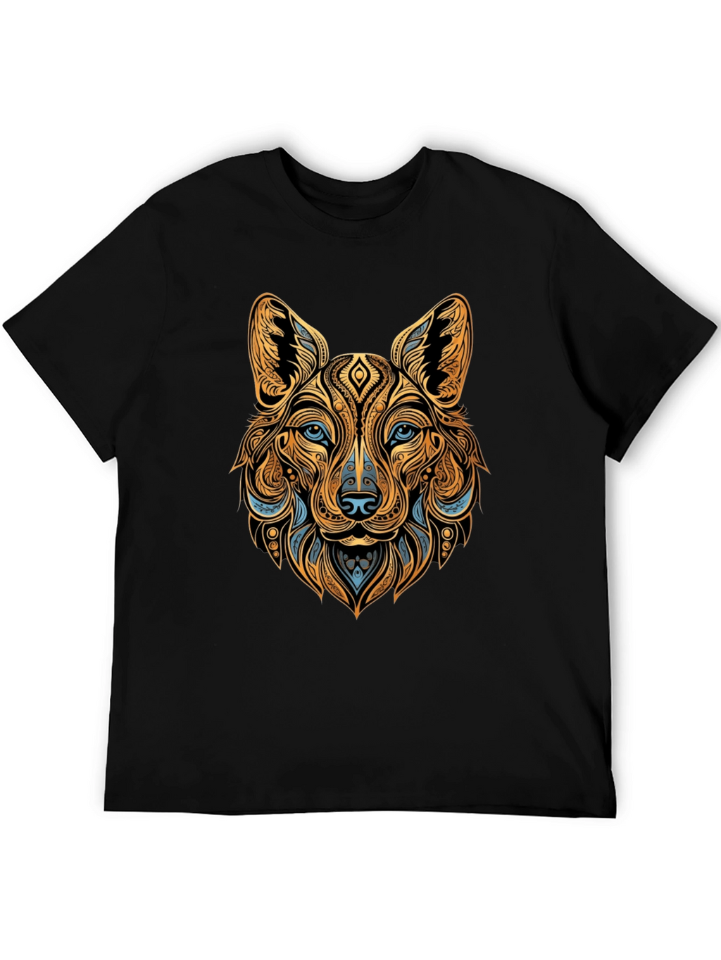 Tribal Wolf Graphic Black Tee - Unique Animal Print