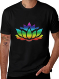 Rainbow Lotus Flower Graphic Black T-Shirt