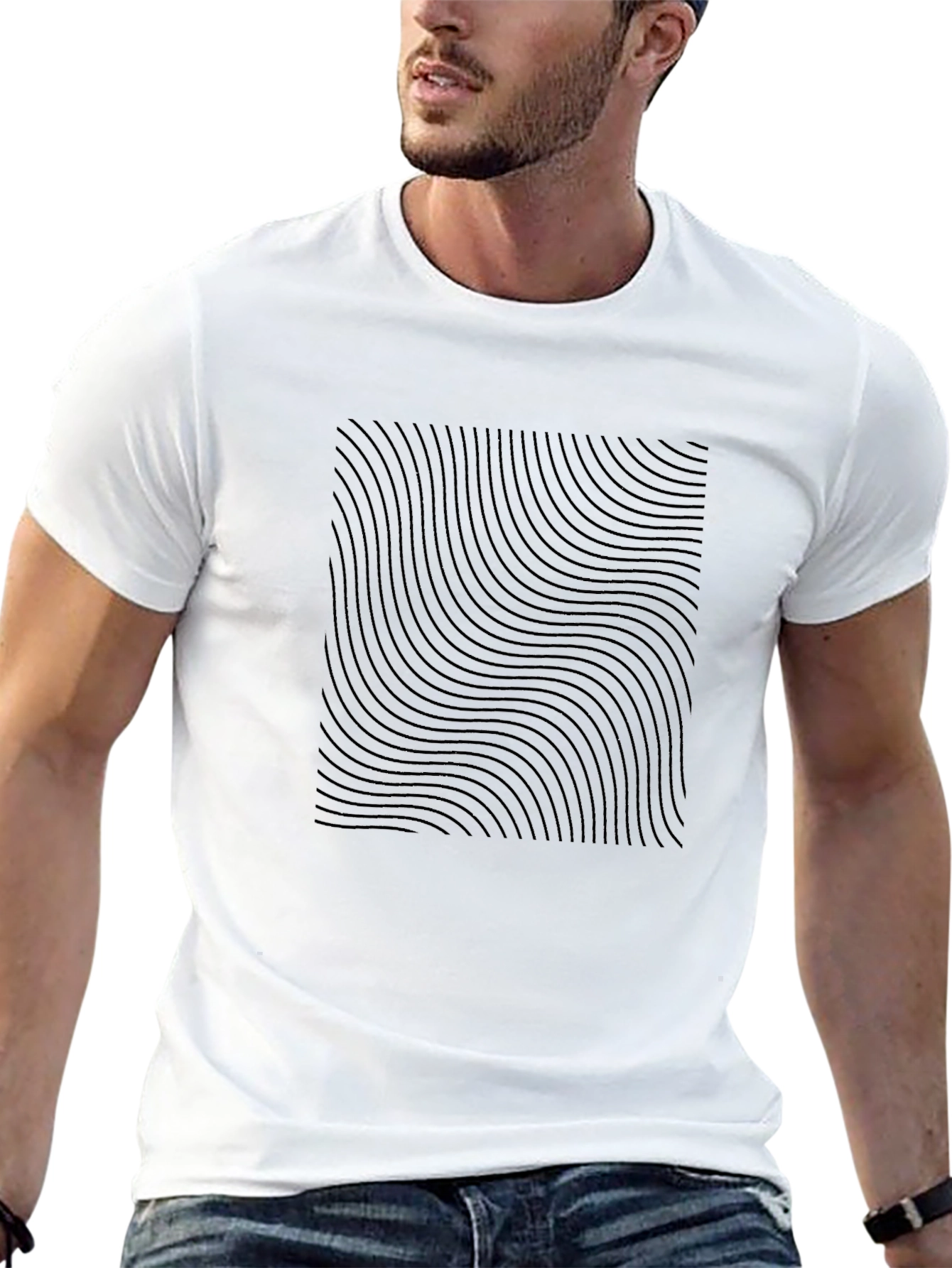 Abstract Wavy Lines Black T-Shirt