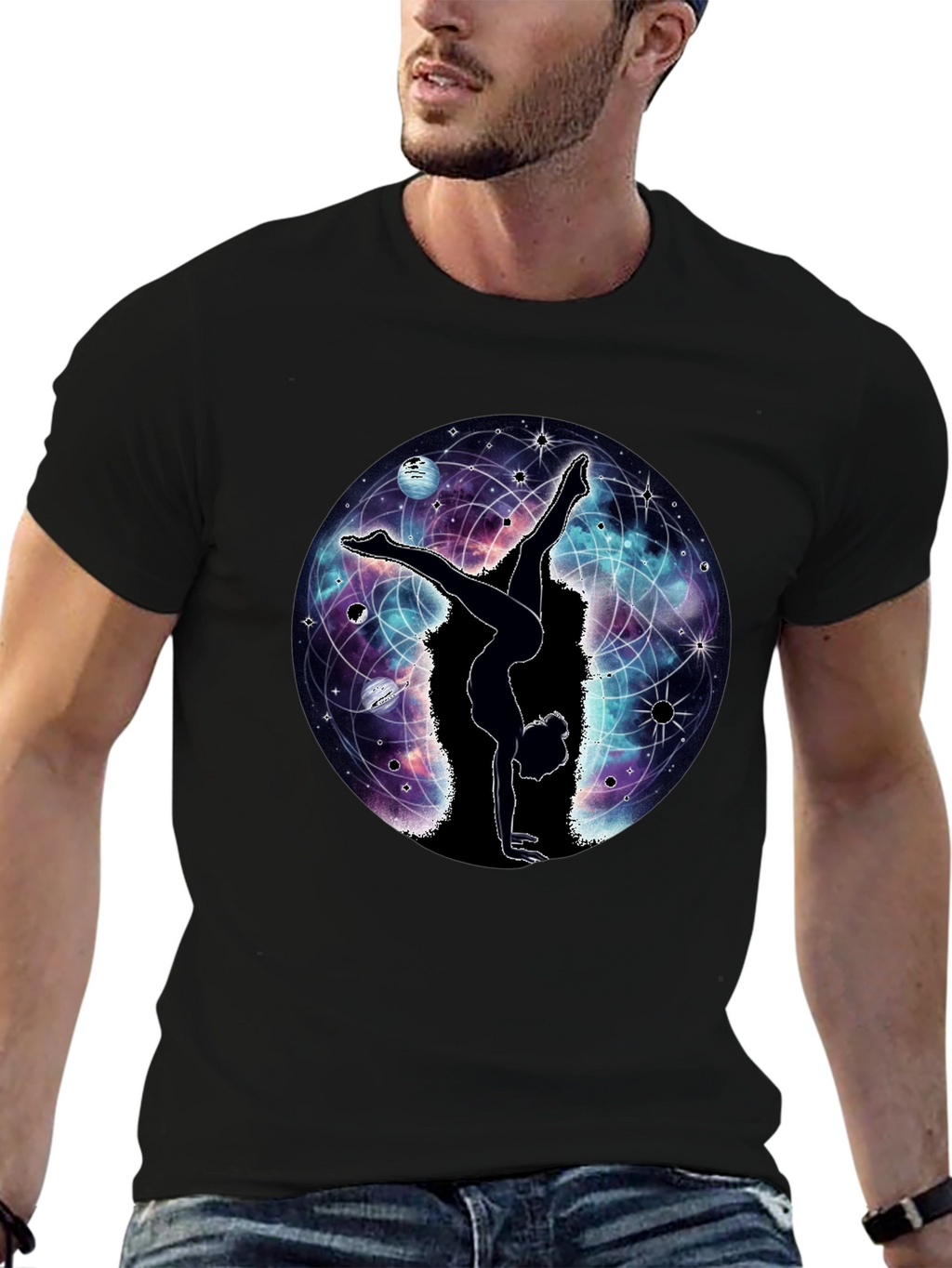 Cosmic Yoga T-Shirt - Black Graphic Tee