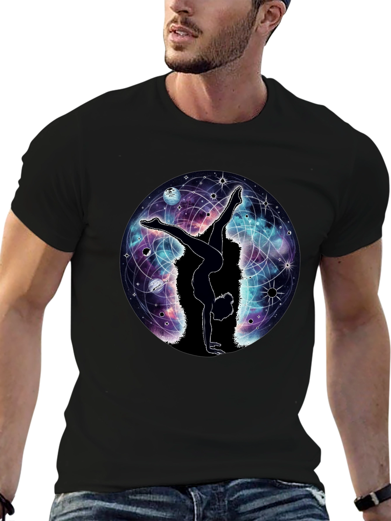 Cosmic Yoga T-Shirt - Black Graphic Tee