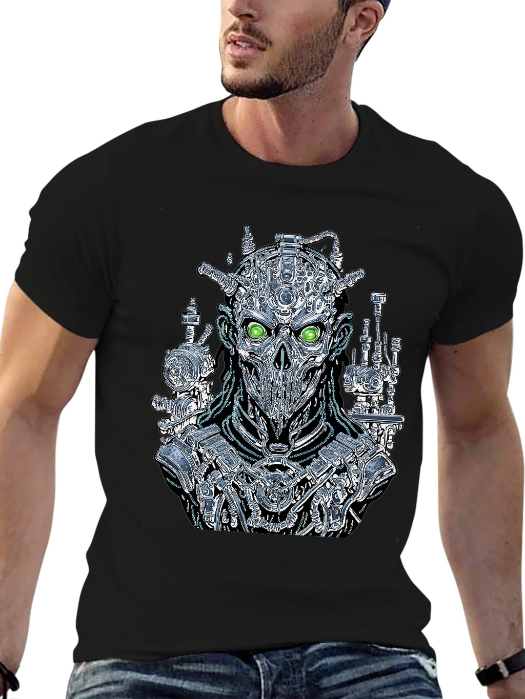 Cyborg T-Shirt - Metallic Skeleton Design