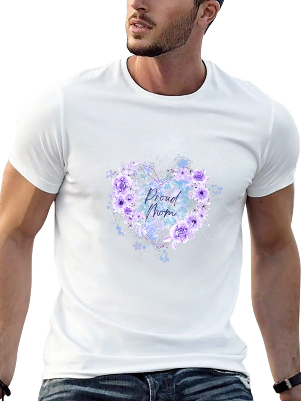Proud Mom Floral Heart Black T-Shirt