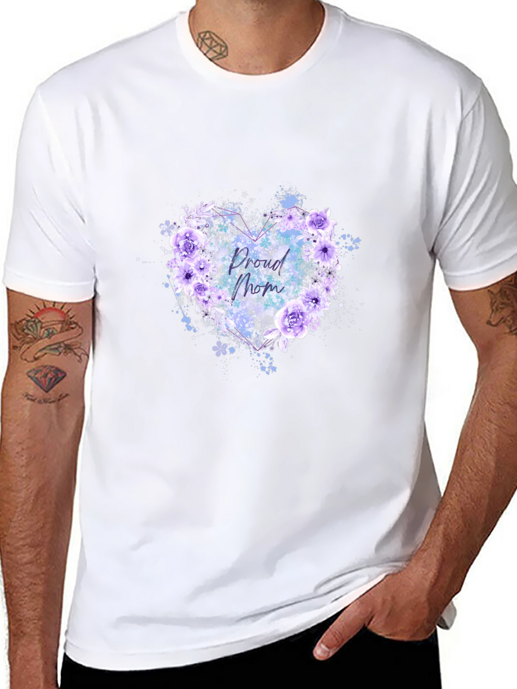 Proud Mom Floral Heart Black T-Shirt