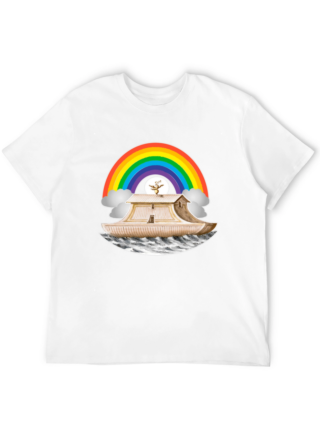 Noahs Ark Rainbow Graphic Tee - Black Cotton T-Shirt