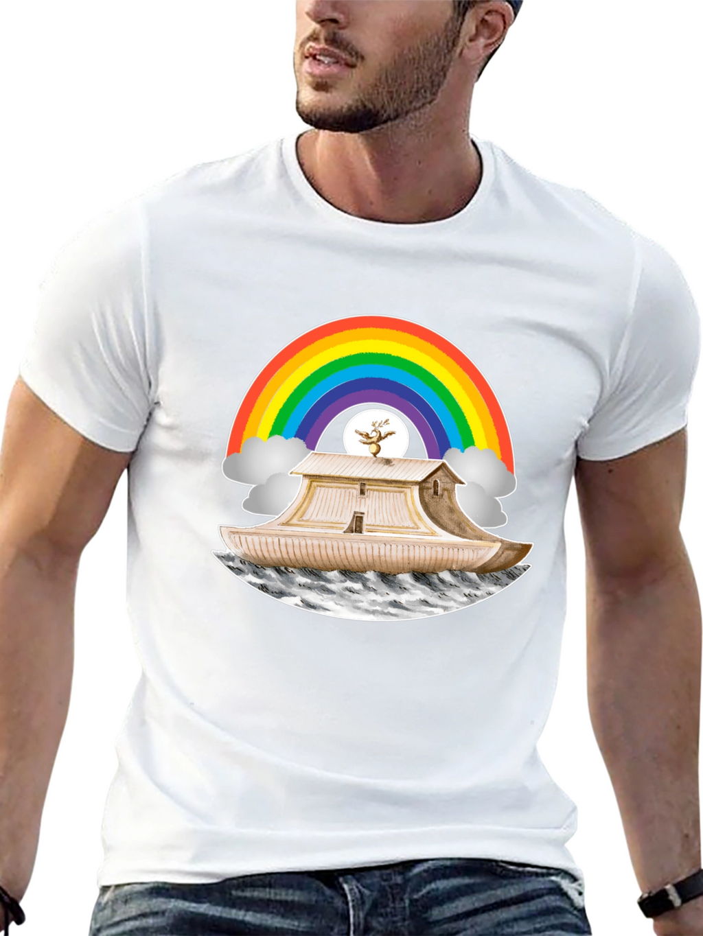Noahs Ark Rainbow Graphic Tee - Black Cotton T-Shirt