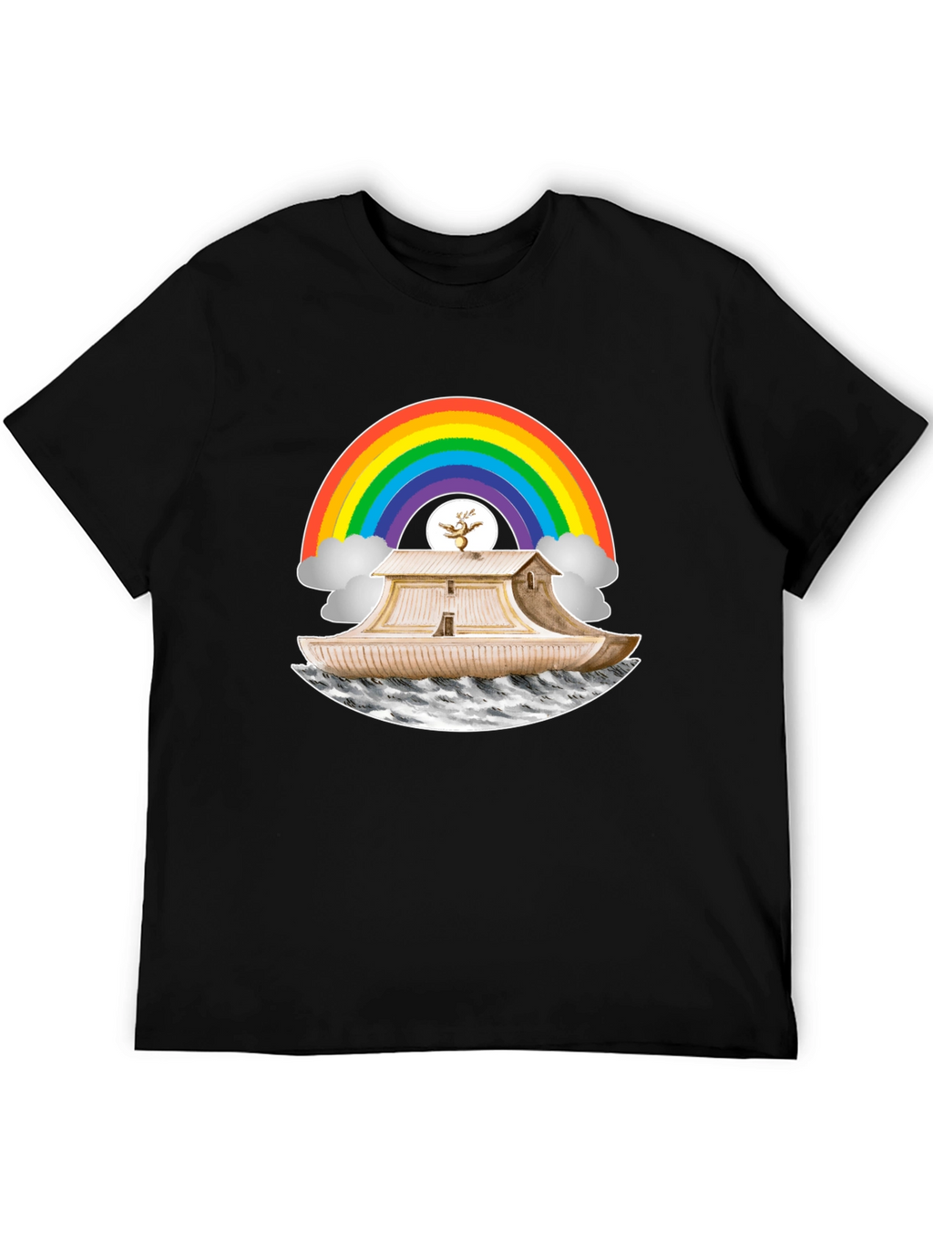Noahs Ark Rainbow Graphic Tee - Black Cotton T-Shirt