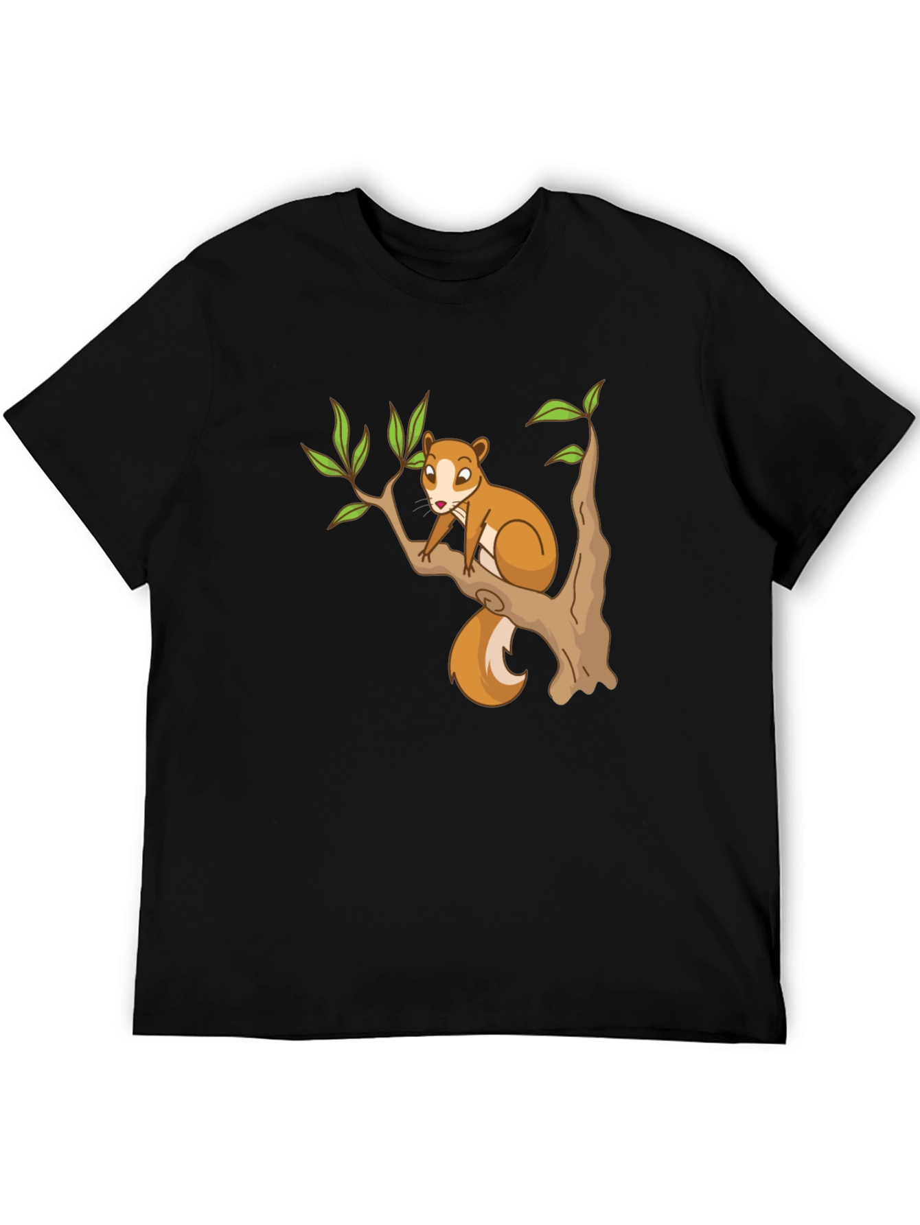 Squirrel on Tree Black T-Shirt