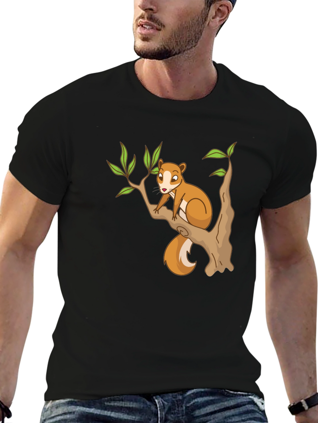 Squirrel on Tree Black T-Shirt