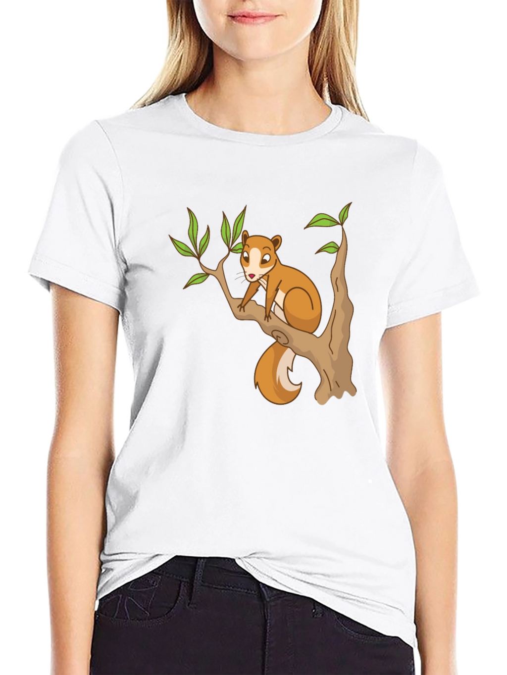 Squirrel on Tree Black T-Shirt