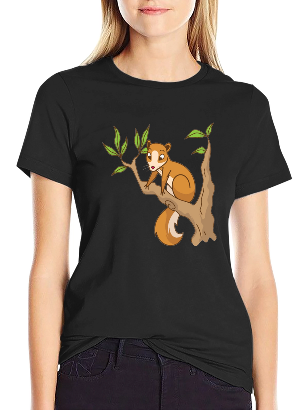 Squirrel on Tree Black T-Shirt