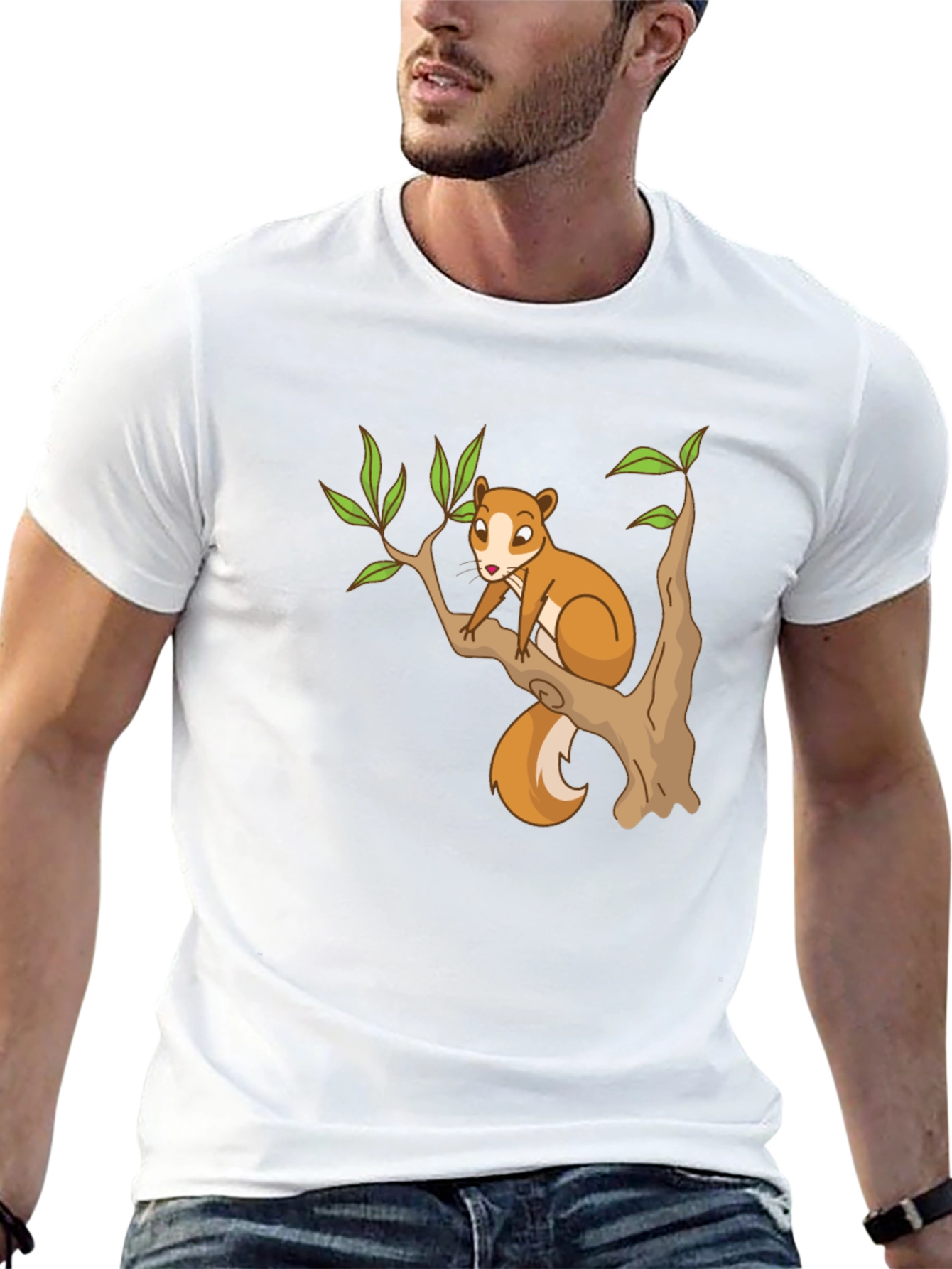 Squirrel on Tree Black T-Shirt