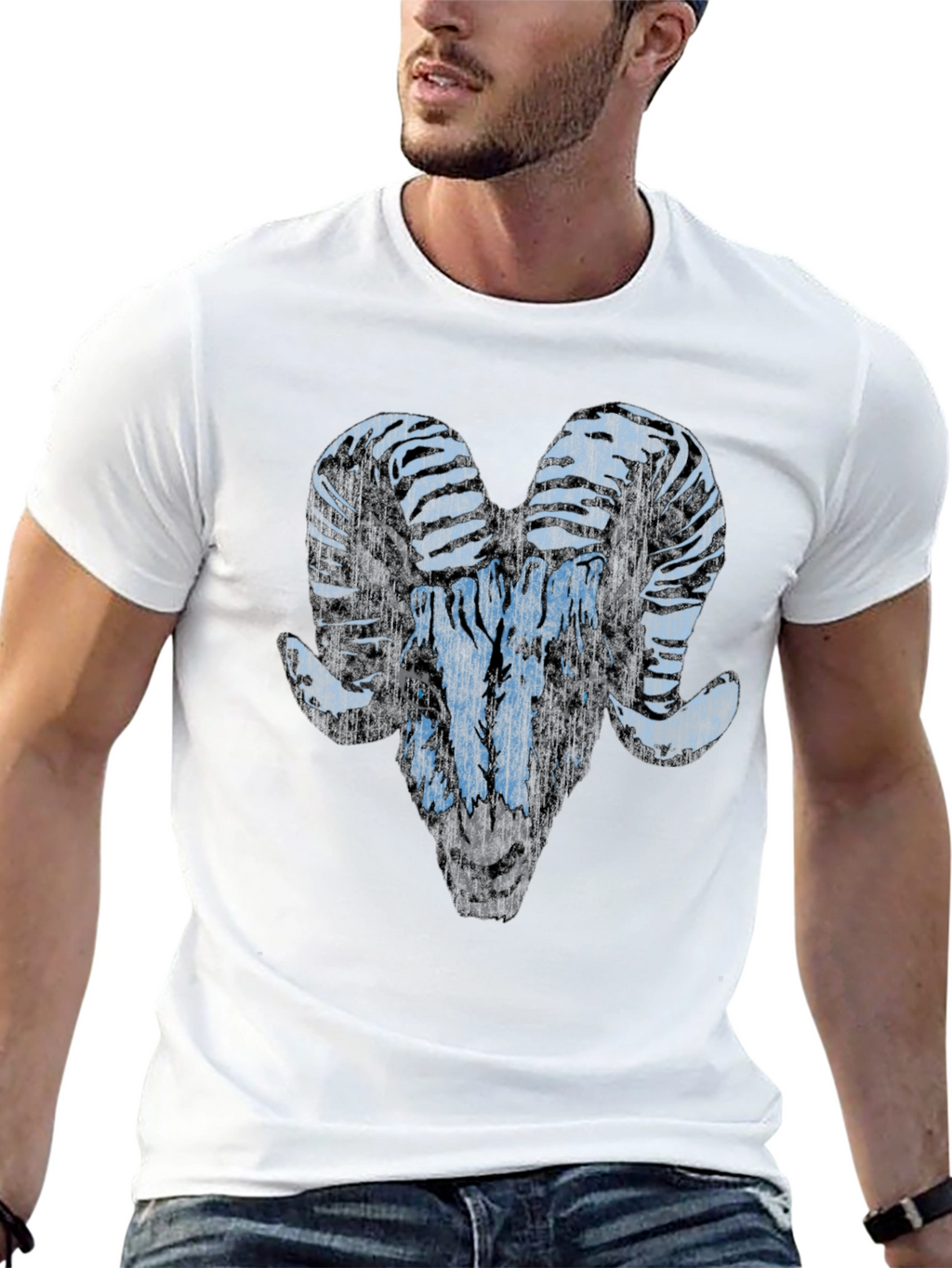 Ram Graphic T-Shirt - Black Distressed Animal Print