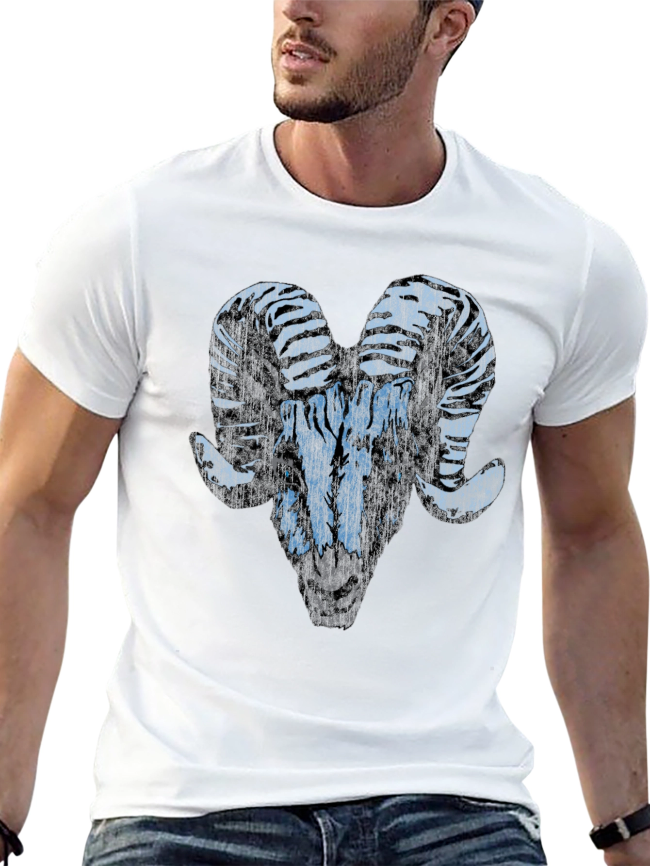 Ram Graphic T-Shirt - Black Distressed Animal Print