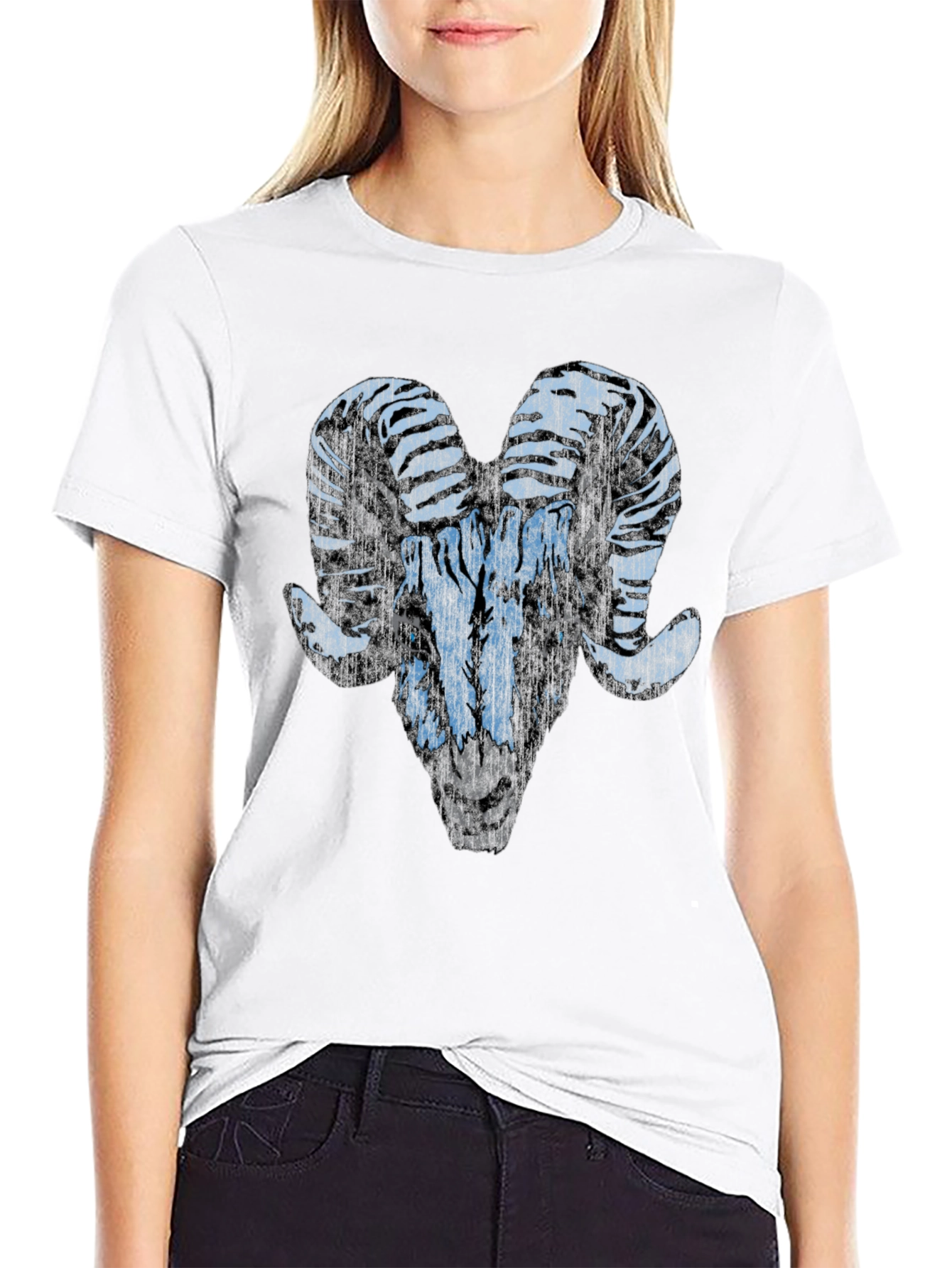 Ram Graphic T-Shirt - Black Distressed Animal Print