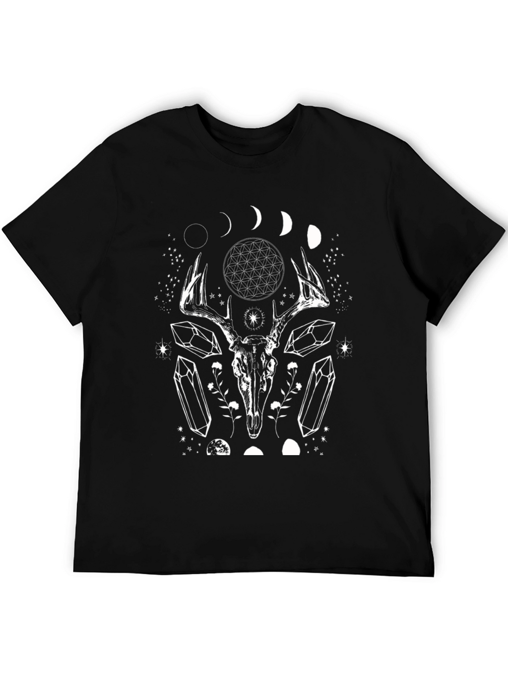 Mystic Deer Skull Graphic Tee - Black
