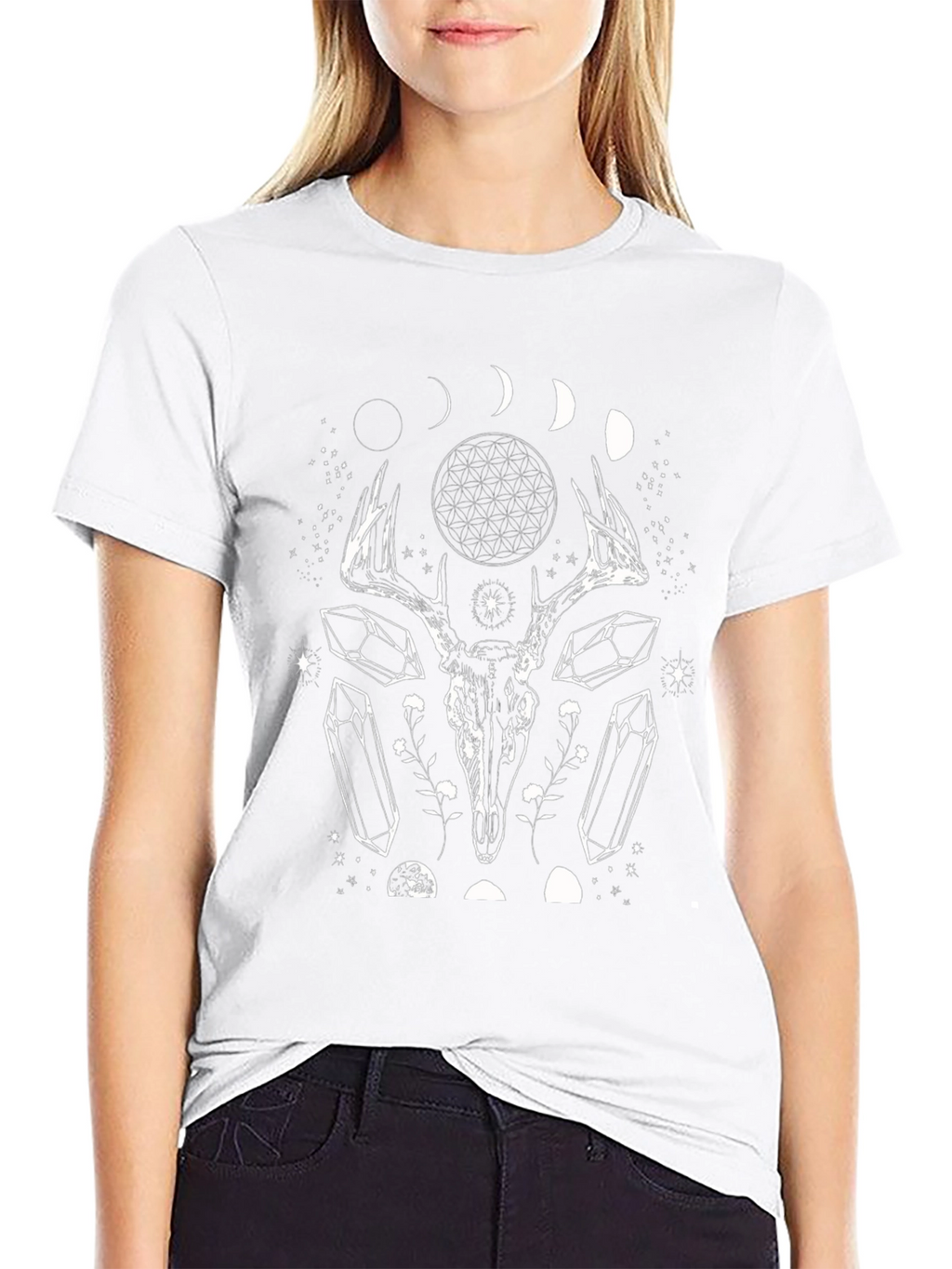 Mystic Deer Skull Graphic Tee - Black