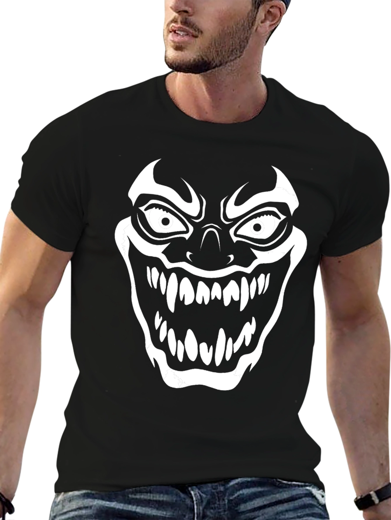 Scary Clown Face Graphic Print T-Shirt