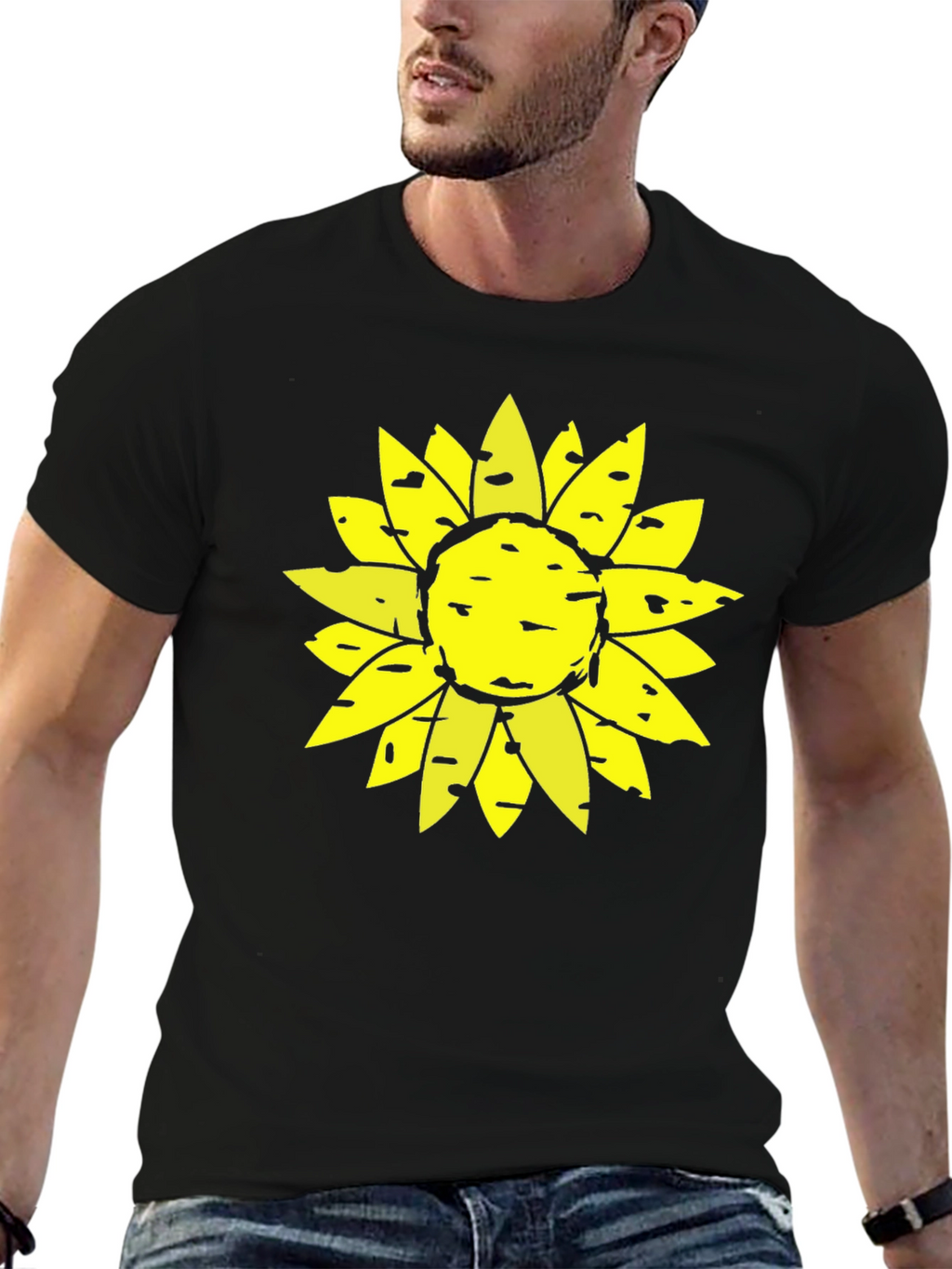Sunflower Graphic Print Black T-Shirt