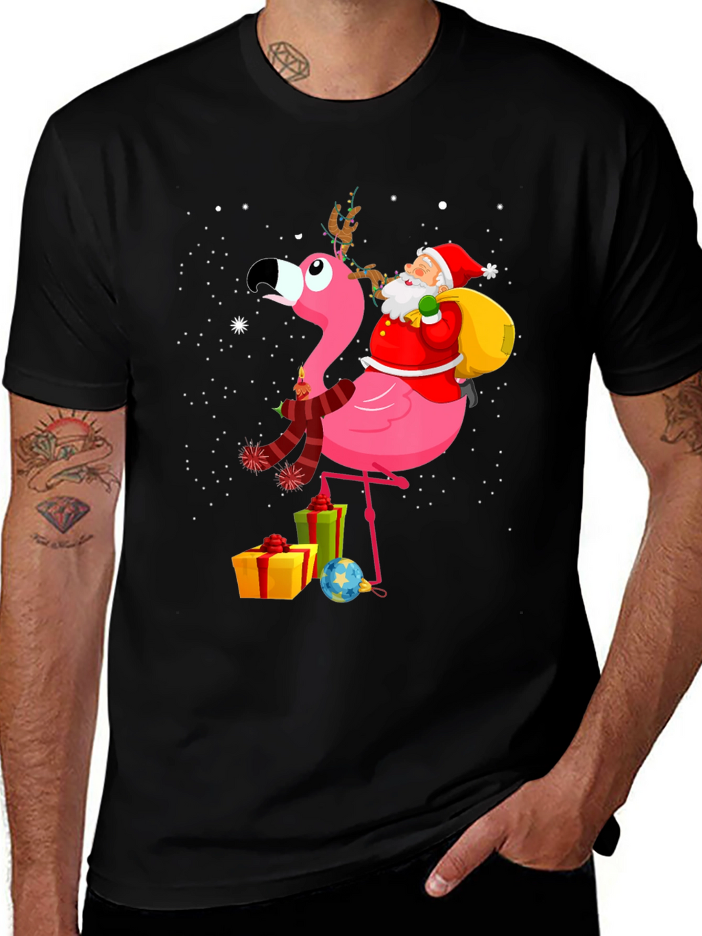 Festive Flamingo Santa Tee